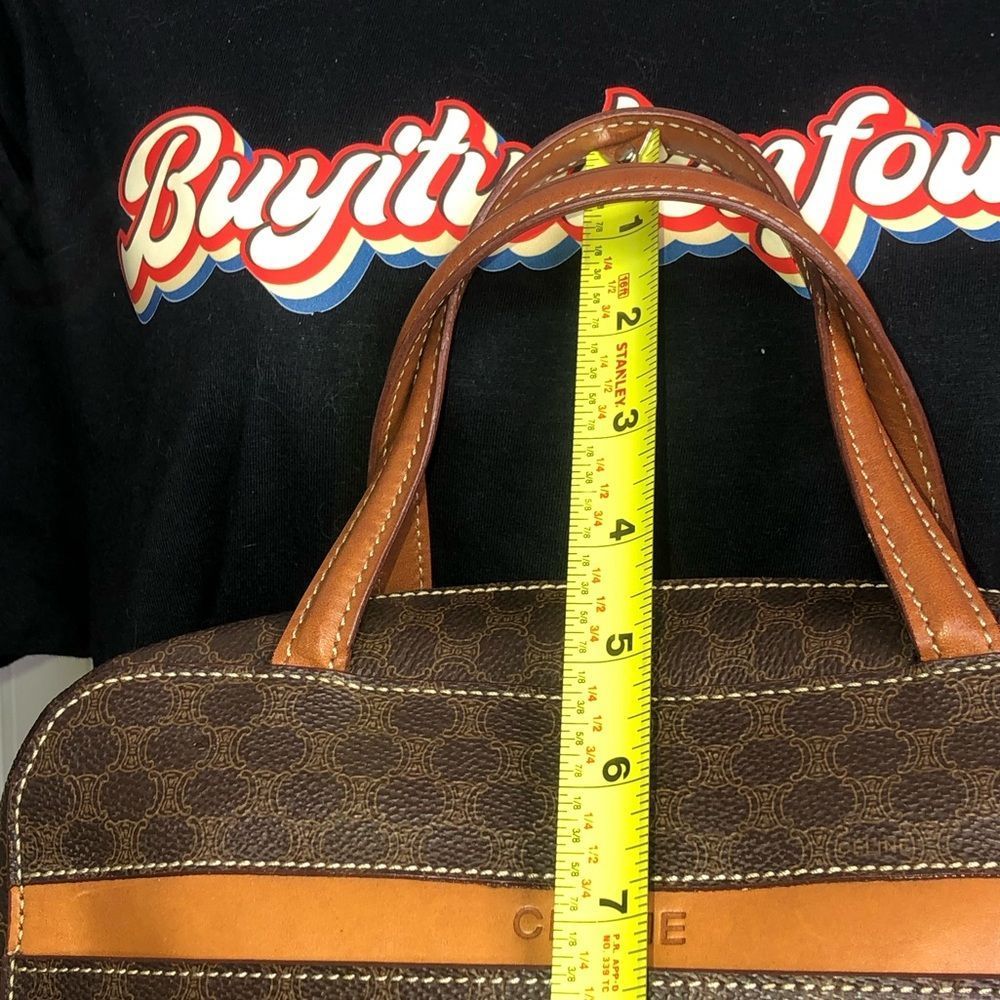 CELINE Macadam Blason Triumph Dark Brown Hand Bag Leather Stripes Authentic - Picture 13 of 17